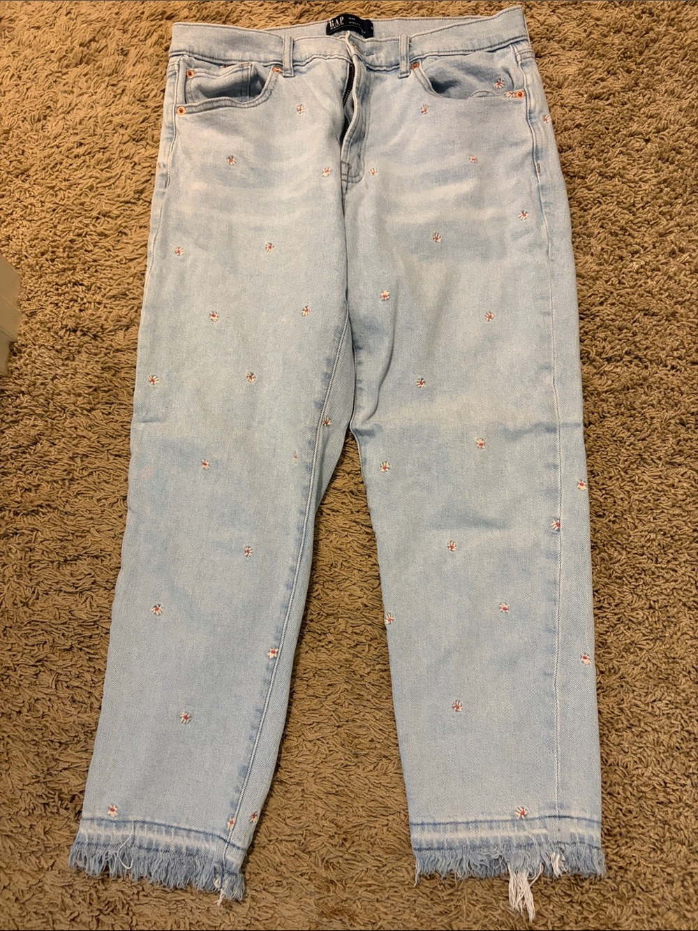 GAP Light Blue Embroidered Fringe Hem Women’s Jeans